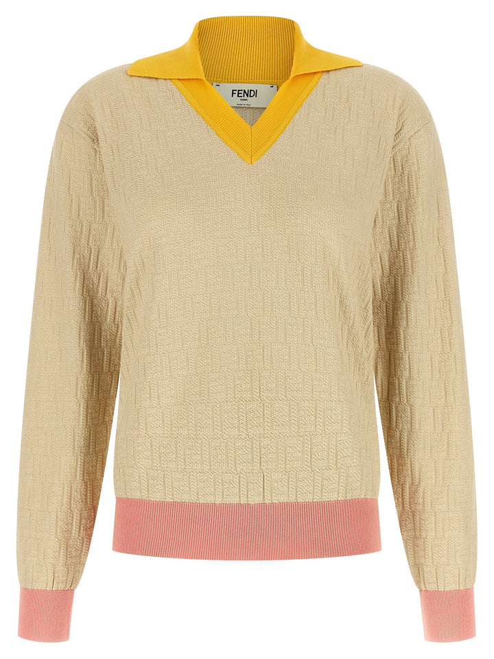 Fendi Ff Jacquard Sweater Maglioni - Beige | d03eac579d7d329f1ce329f3762e7697726f243e