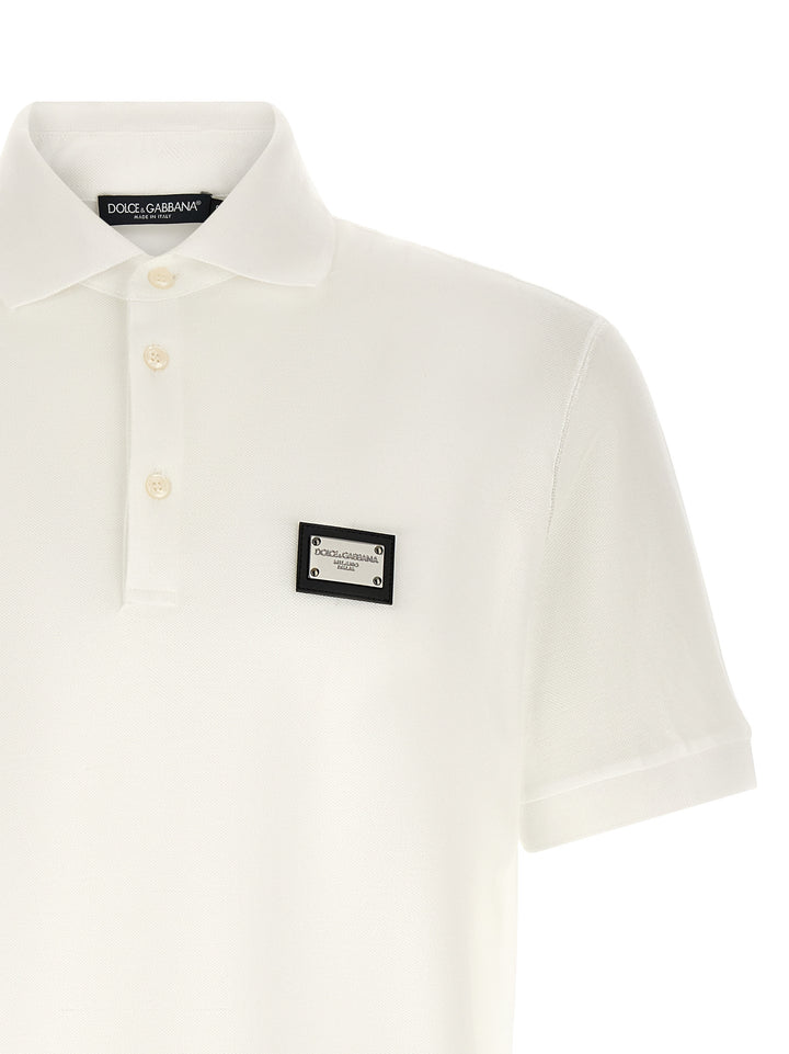 Dolce & Gabbana Logo Plate  Shirt Polo - Bianco | 5b2ebb8e38e18d4c9b3393d16eee2f7418bcdb17