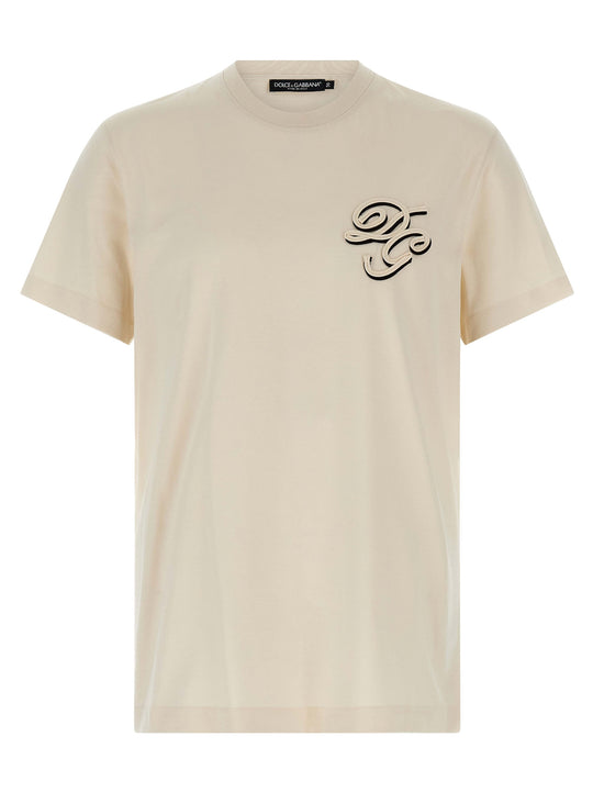 Double Embroidery T Shirt Beige