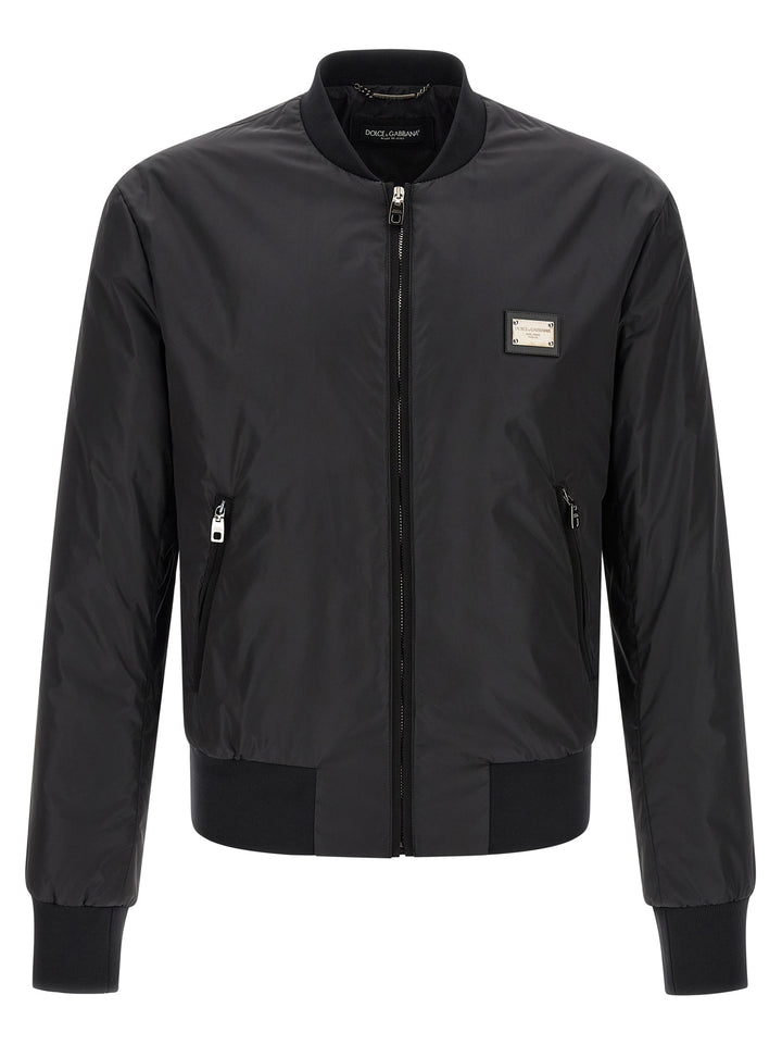 Dolce & Gabbana Logo Plaque Bomber Jacket Puffer Jackets - Nero | c39874b33a55fd0e71b985f691ce9e52d33185c2