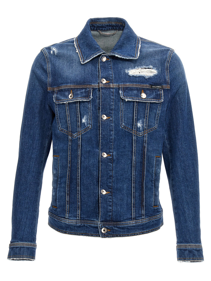 Dolce & Gabbana Denim Jacket With Used Effect Puffer Jackets - Blu | f53582a5cd28b4a25719a775e743233eac844760