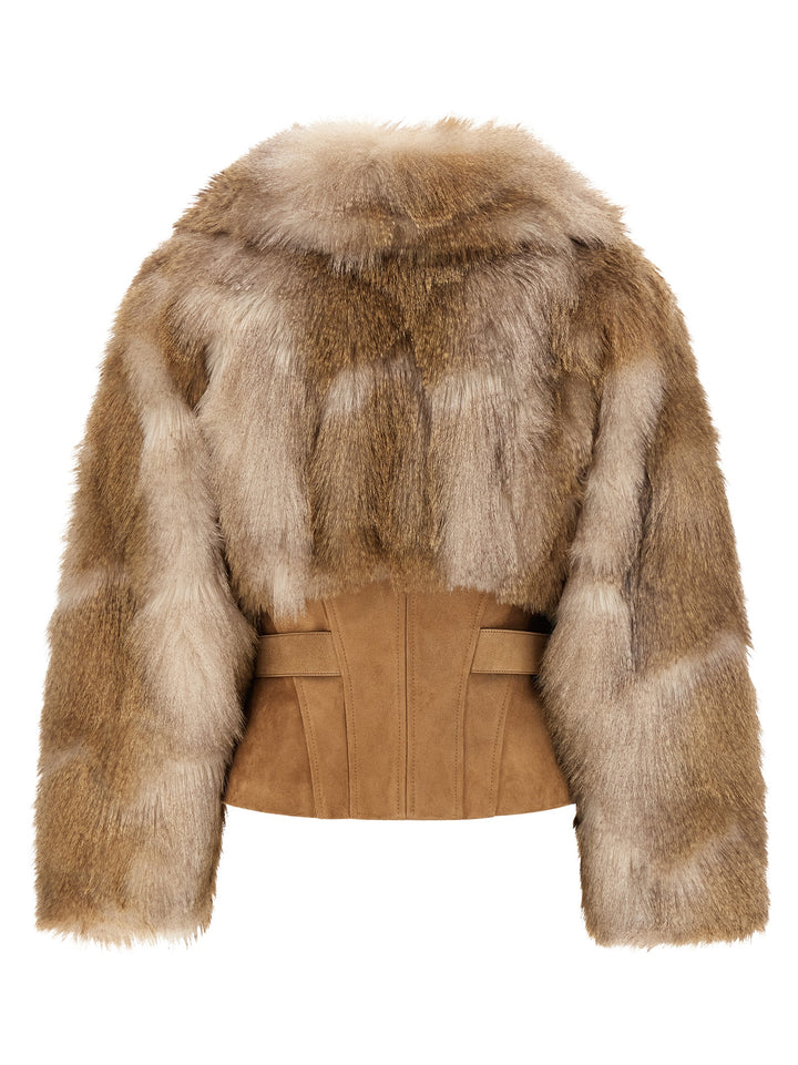 Elisabetta Franchi Bustier And Belted Jacket Puffer Jackets - Marrone | 283d4ae65623946d208d0f0aea1bcbb12fec2359