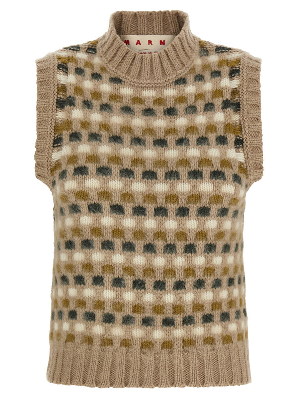 Shetland Acquard Knit Gilet Beige