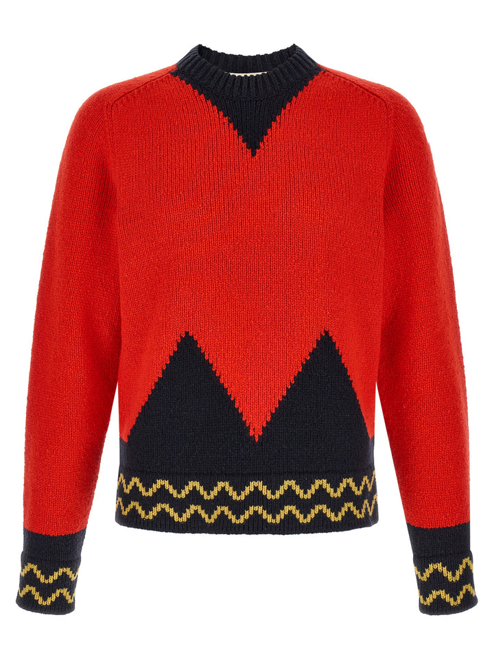 Marni Geometric Intarsia Sweater Maglioni - Rosso | 5d29ef23aaa087b4db2208b52046efe63198c6f8
