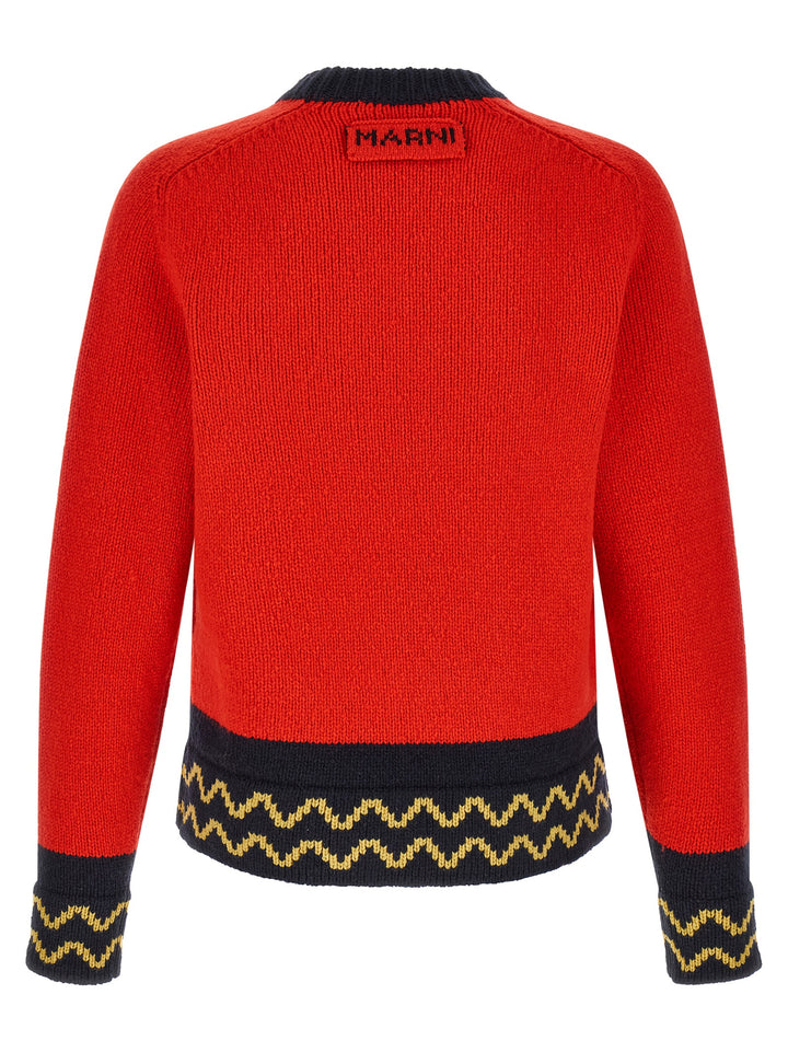 Marni Geometric Intarsia Sweater Maglioni - Rosso | 4899b55d350bd3dbddbd4421e647f03600993ff6