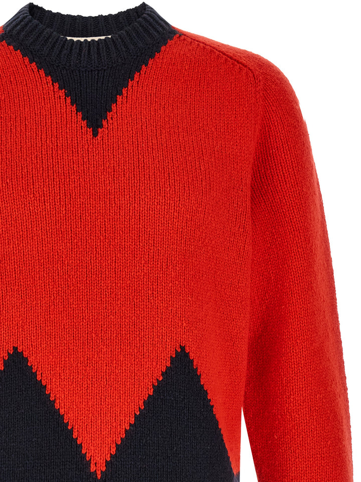 Marni Geometric Intarsia Sweater Maglioni - Rosso | fe1f028fa6cad9b31ff6d0e85632ce2518b82922