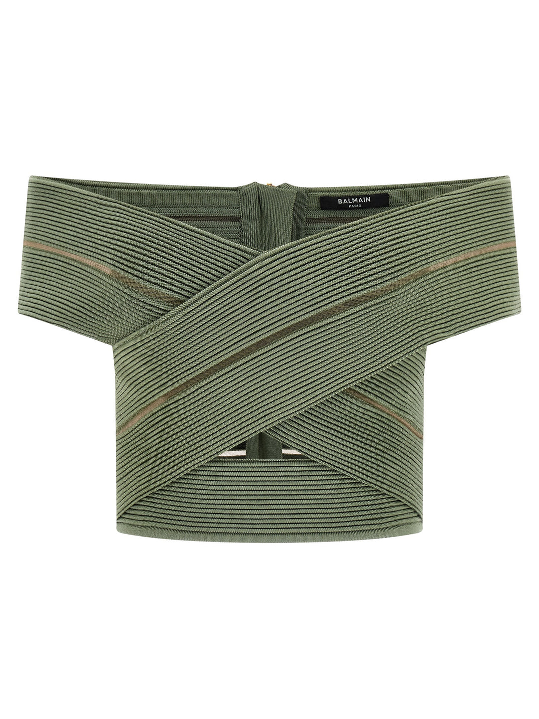 Balmain Off-The-Shoulder Crop Top Top - Verde | 593f70e989a18d1d5e56cf45596c67aceb43d046