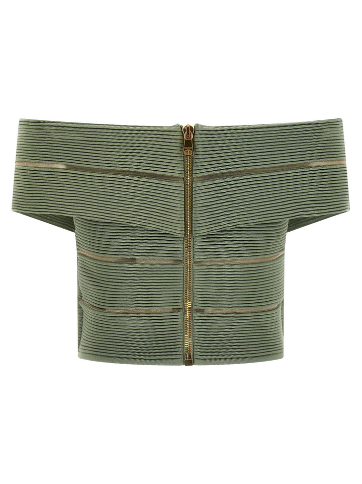 Balmain Off-The-Shoulder Crop Top Top - Verde | 94925d0f9450802e1e8bd43f68ff5b068f580aec