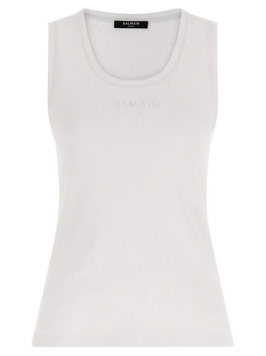 Logo Embroidery Tank Top Top Bianco