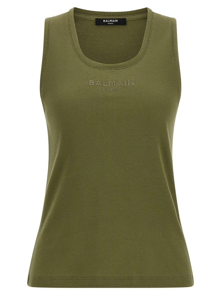 Balmain Logo Embroidery Tank Top Top - Verde | 8f897101ca75e1285b15ecc7e75379c8b0efdfc6