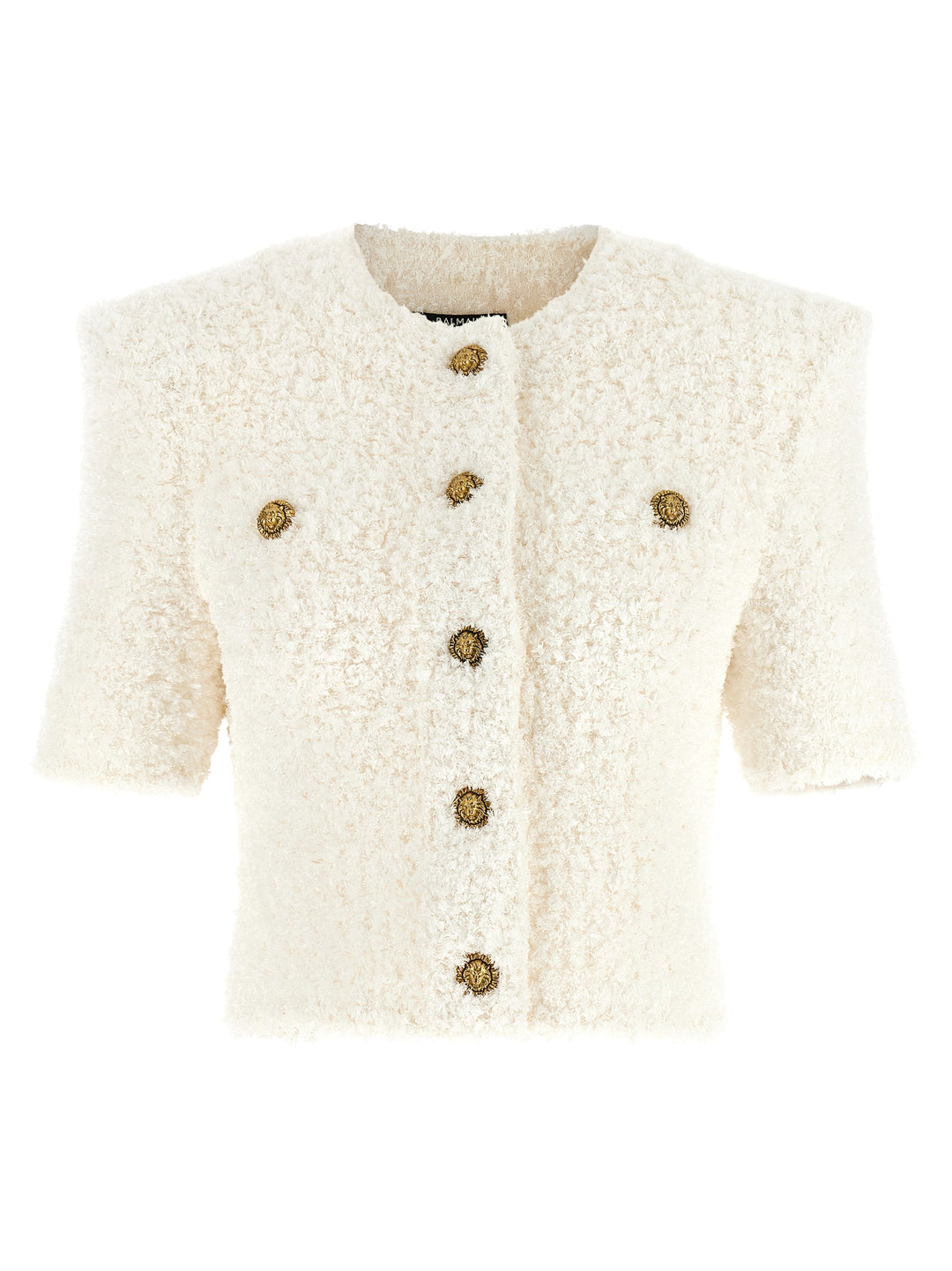 Balmain Cardigan Tweed Plumetis Maglioni - Bianco | 231b24933ae58d98555cafd2be03ef5d609a9d55