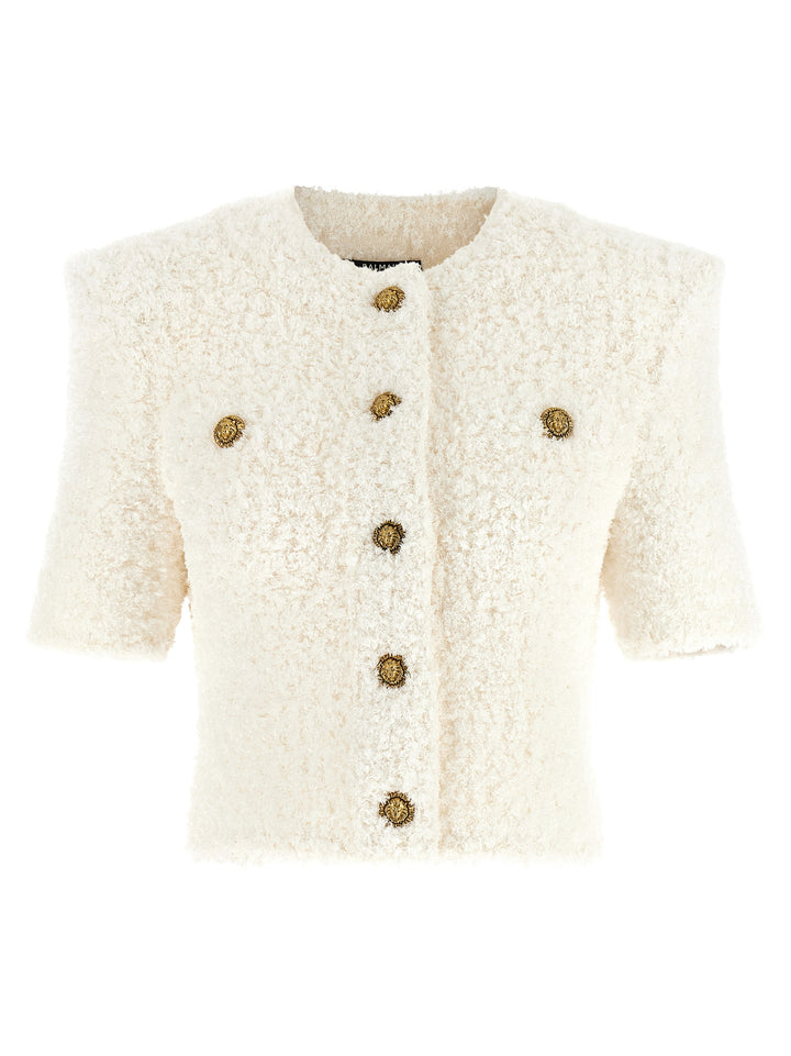 Balmain Cardigan Tweed Plumetis Maglioni - Bianco | 231b24933ae58d98555cafd2be03ef5d609a9d55
