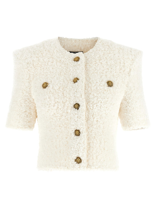 Cardigan Tweed Plumetis Maglioni Bianco