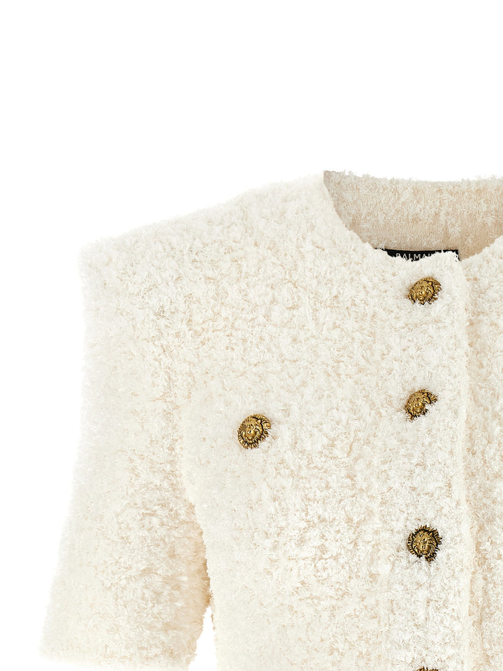Balmain Cardigan Tweed Plumetis Maglioni - Bianco | 844662ca3fec35f590e760f136856b29854b80a0