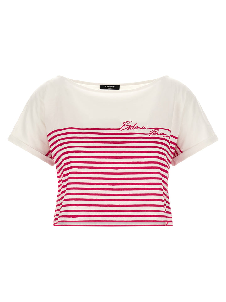Balmain Marinière T shirt - Fucsia | b06f962258aff44b30806fe57596d4a271edfd75