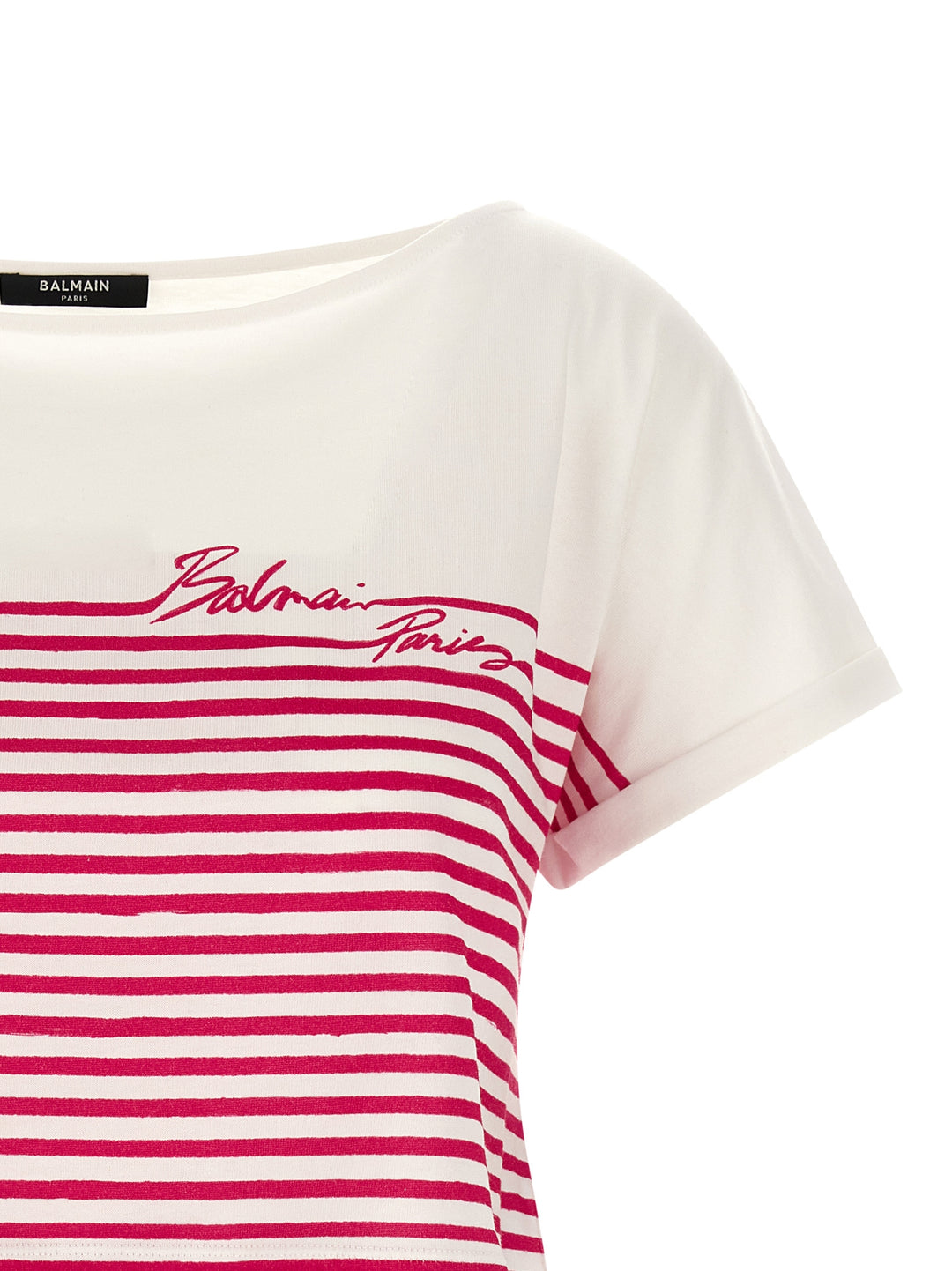 Balmain Marinière T shirt - Fucsia | 1433d7144238b686692e6a01c637a35d8296705e