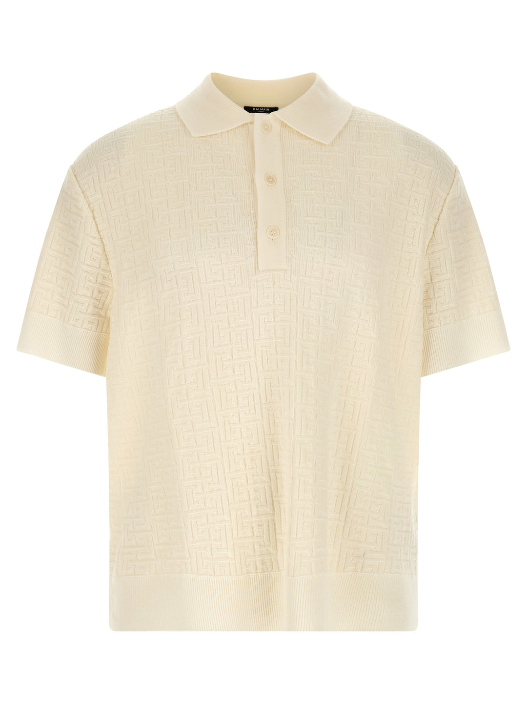 Balmain Monogram Jacquard  Shirt Polo - Bianco | c438b5d4a54f02aebaa894efc89f88c8edb5c2dc
