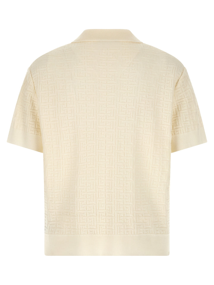 Balmain Monogram Jacquard  Shirt Polo - Bianco | d3bcf4a5670f27c847cedc37918099ab26e851d2