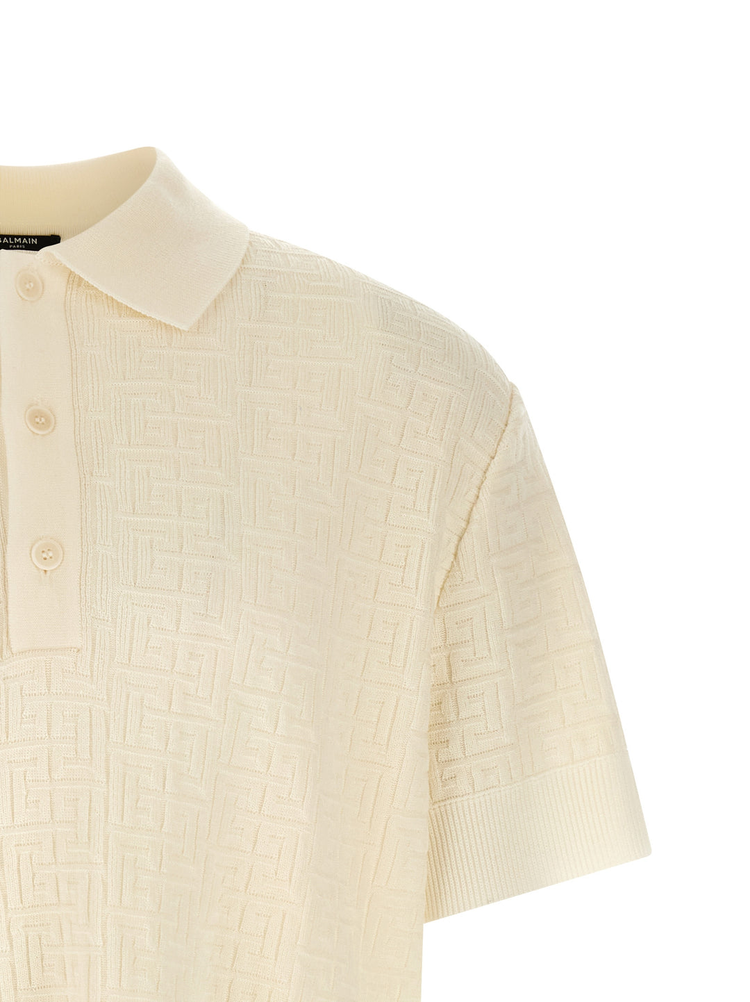 Balmain Monogram Jacquard  Shirt Polo - Bianco | 8039ab3ef346f5923b682e2d36c174cb2889cac2