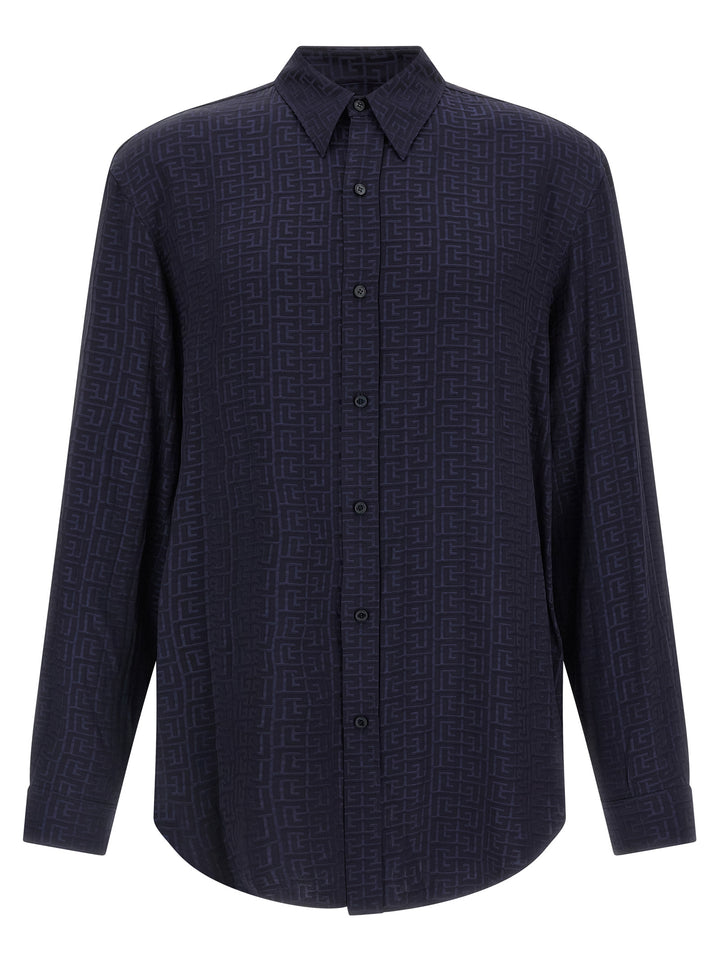 Balmain Jacquard Monogram Shirt Camicie - Blu | 76240479693237193e64f367b21339db5ae2c21b