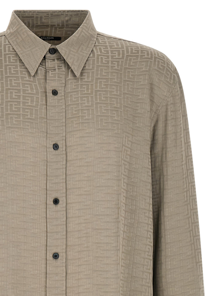 Balmain Jacquard Monogram Shirt Camicie - Grigio | dd1360f56bc60a71d22343a3e668d708aa2aa872