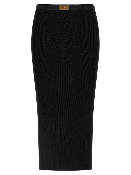 Ribbed Knit Skirt Gonne Nero