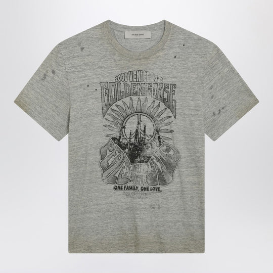 Grey Vintage-Effect T-Shirt With Print