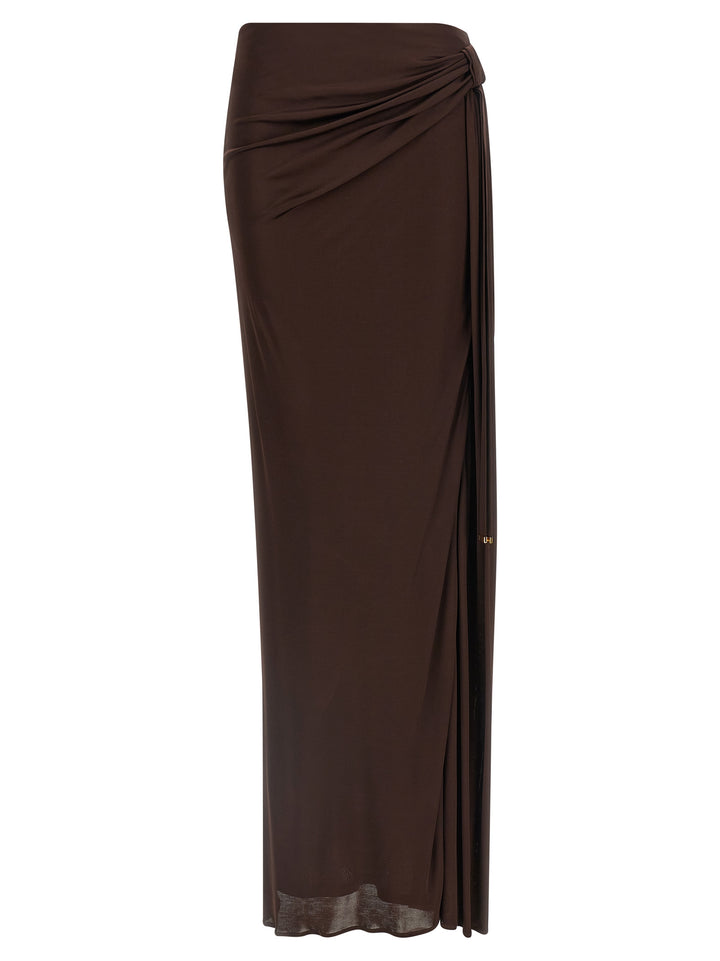 Elisabetta Franchi Shiny Viscose Skirt Gonne - Marrone | dfea405883ace1090a001bc478353cde599d5b88