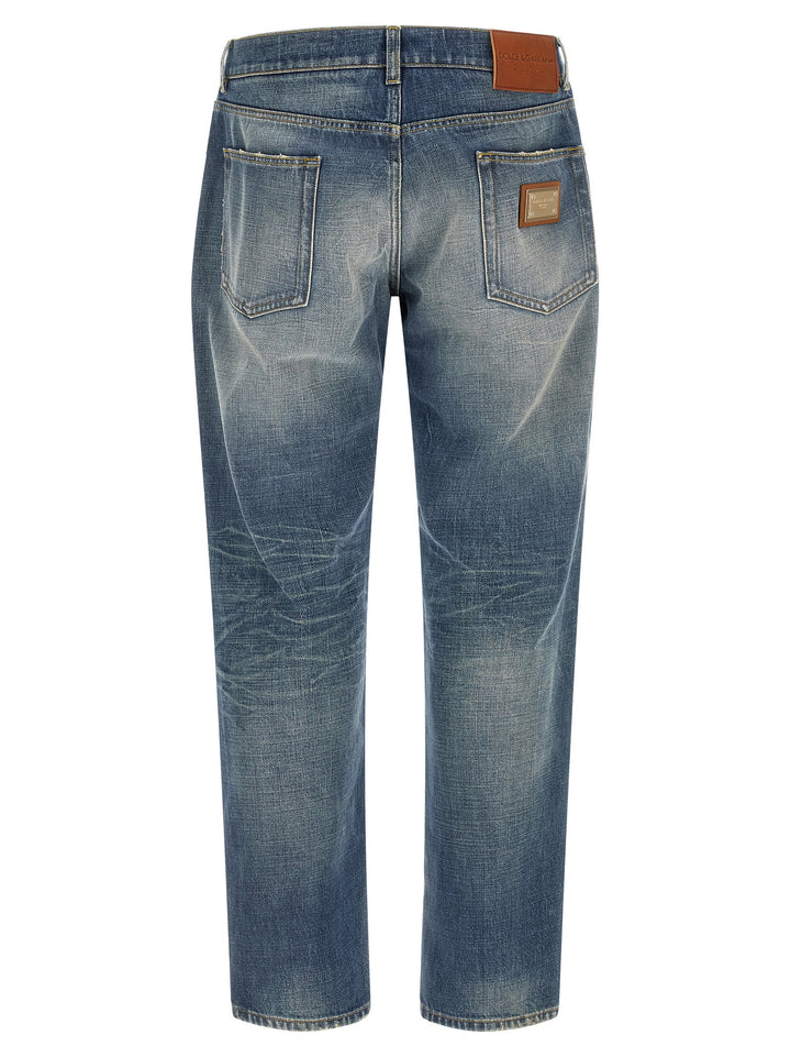 Dolce & Gabbana Destroyed Logo Plaque Jeans - Blu | ca4e0f9b6a612216604d8c2daa9eb0c586492c9b