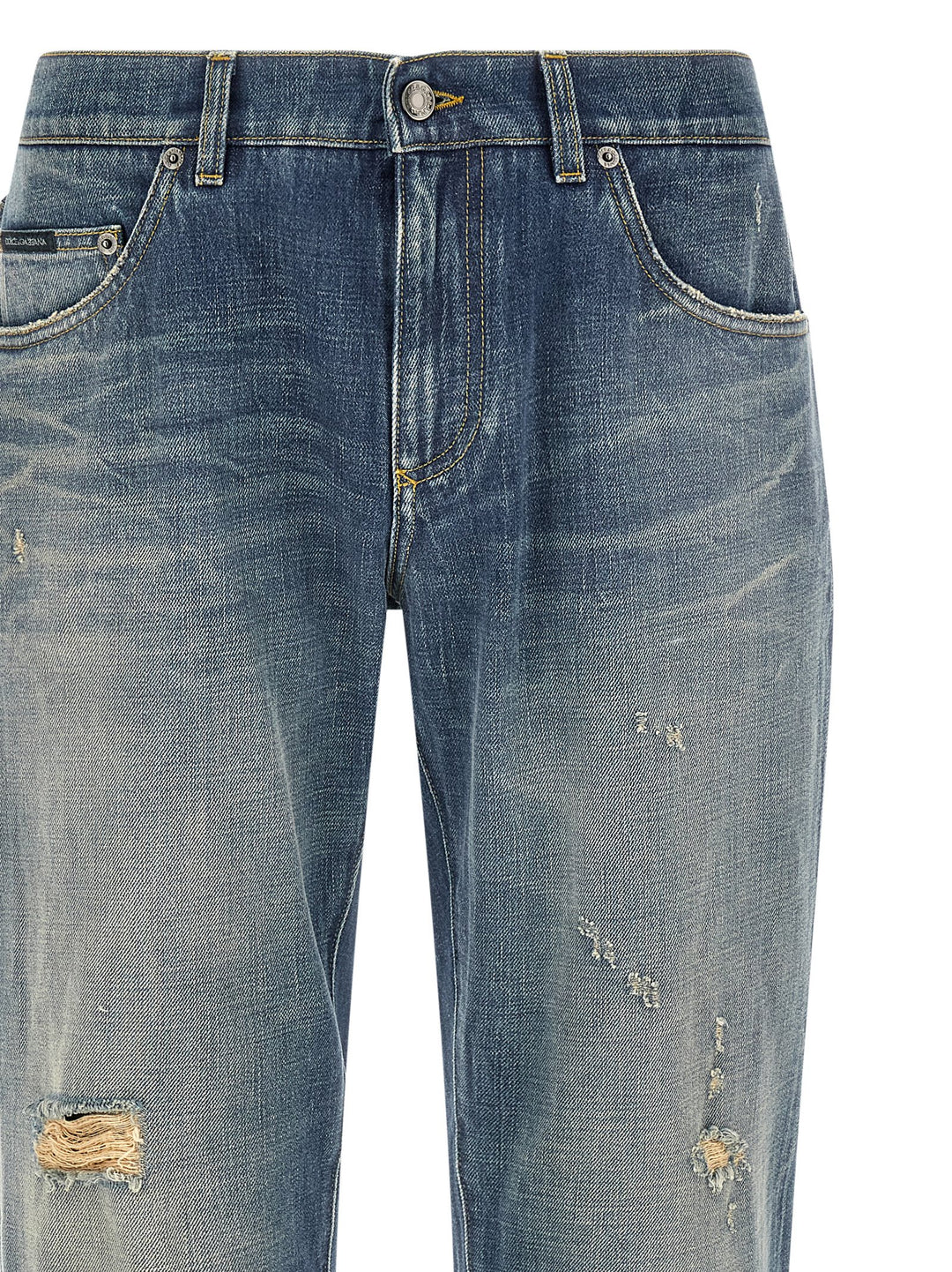 Dolce & Gabbana Destroyed Logo Plaque Jeans - Blu | 5b023cd9757ed5d6d0082442bfa16ba8b40e966d