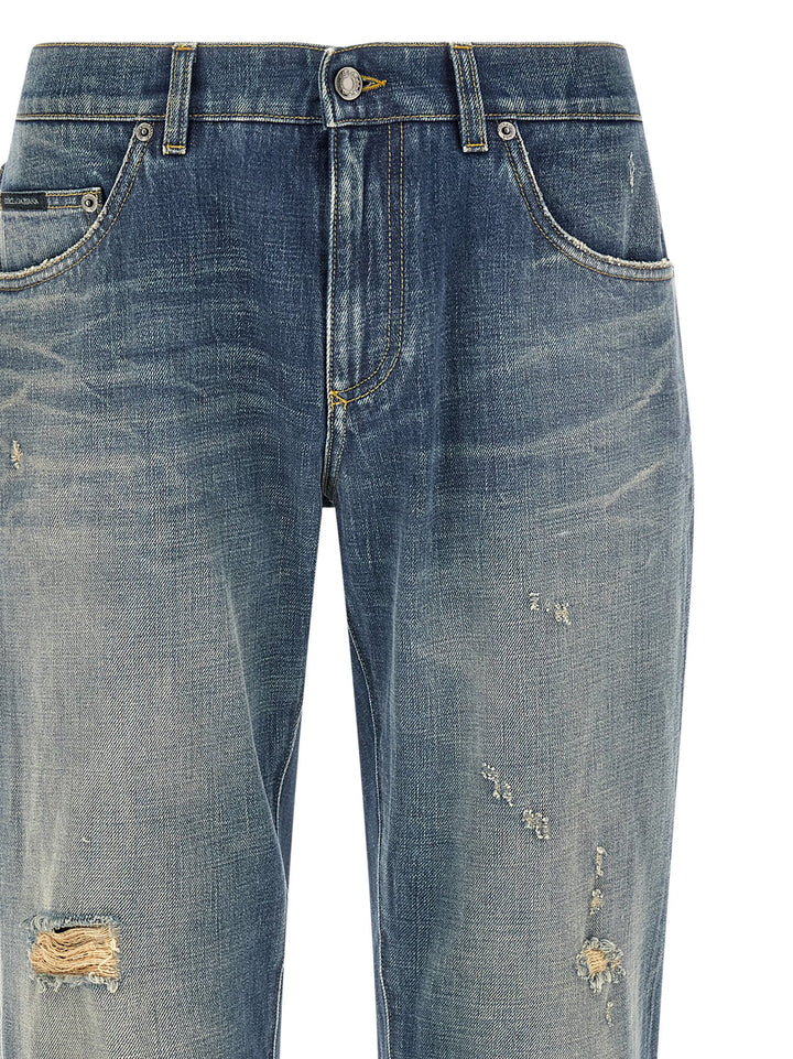 Dolce & Gabbana Destroyed Logo Plaque Jeans - Blu | 5b023cd9757ed5d6d0082442bfa16ba8b40e966d