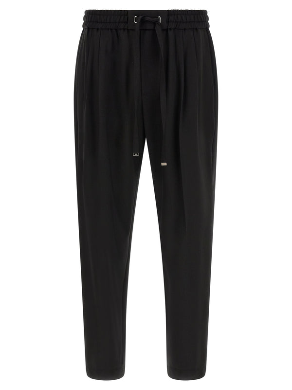 Wool Gabardine Joggers Pantaloni Nero