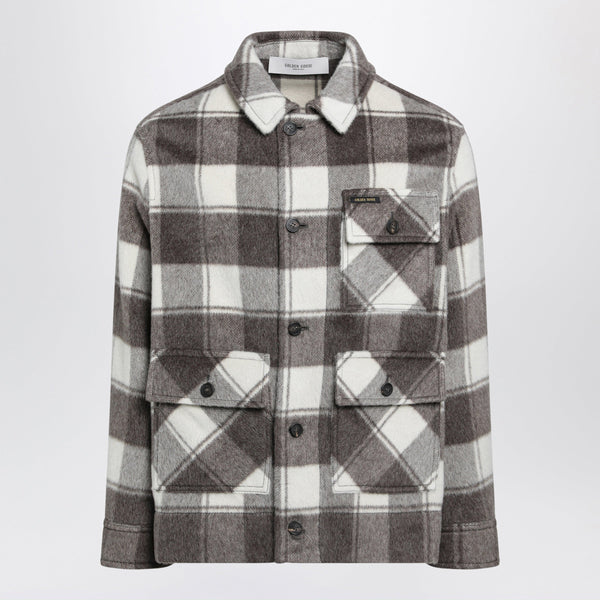 Veste Chemise À Motif Vichy Taupe/Crème En Mélange De Mohair