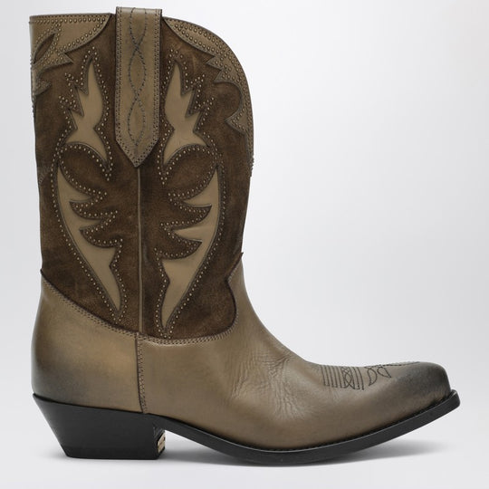 Wish Star Boots In Khaki Leather And Suede