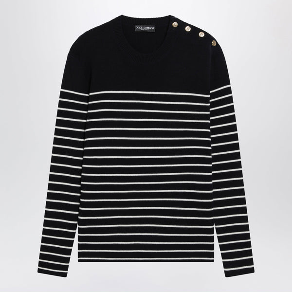 Blue/White Striped Wool Sweater With Buttons