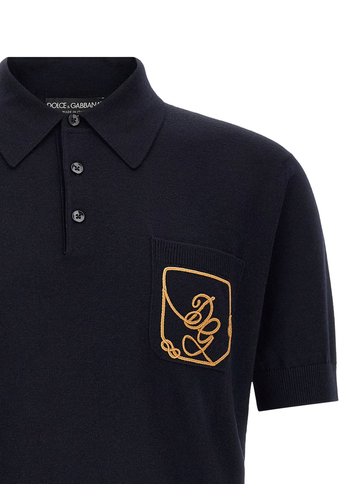 Dolce & Gabbana Logo Embroidery  Shirt Polo - Blu | 80f32faed7583d365491d8cfcc58db95c60d5219