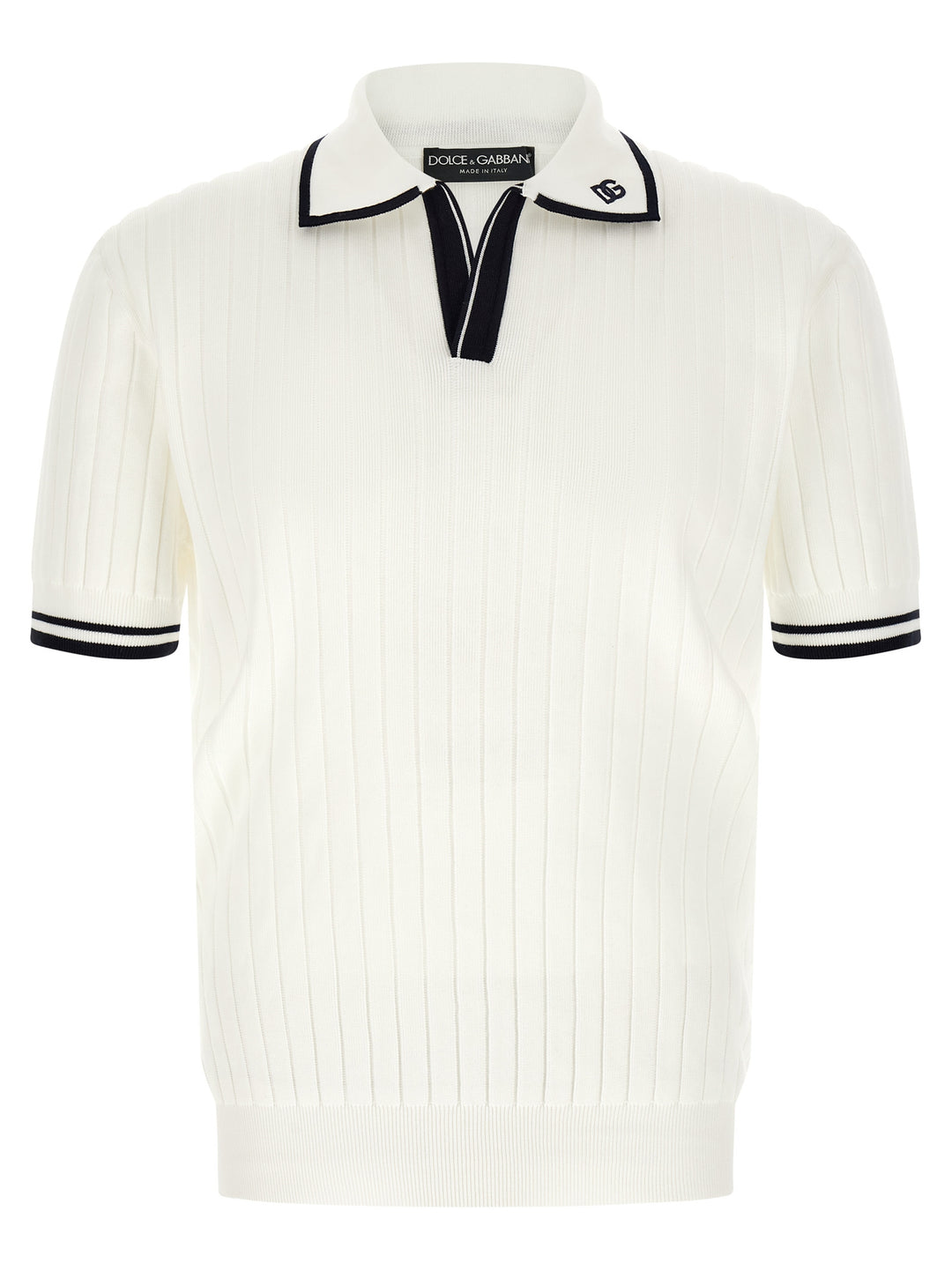 Dolce & Gabbana Flat Ribbed  Shirt Polo - Bianco/Nero | eec383fb32eb725877bbb2fd16b9b15f8ea2854f