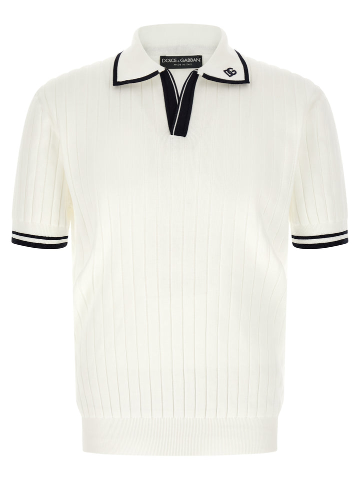 Dolce & Gabbana Flat Ribbed  Shirt Polo - Bianco/Nero | eec383fb32eb725877bbb2fd16b9b15f8ea2854f