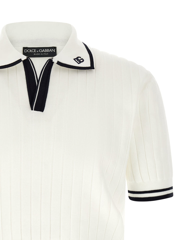 Dolce & Gabbana Flat Ribbed  Shirt Polo - Bianco/Nero | 42fdb432eb4cd7b4512100745fc374b4628947f6