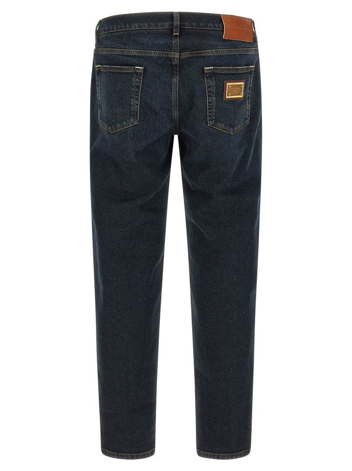 Dolce & Gabbana Logo Plaque Jeans - Blu | 56081bb3a45e8fbd35897f9db7a5b44996b97456