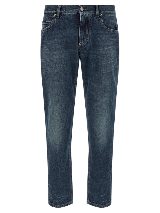 Logo Embroidery Jeans Blu