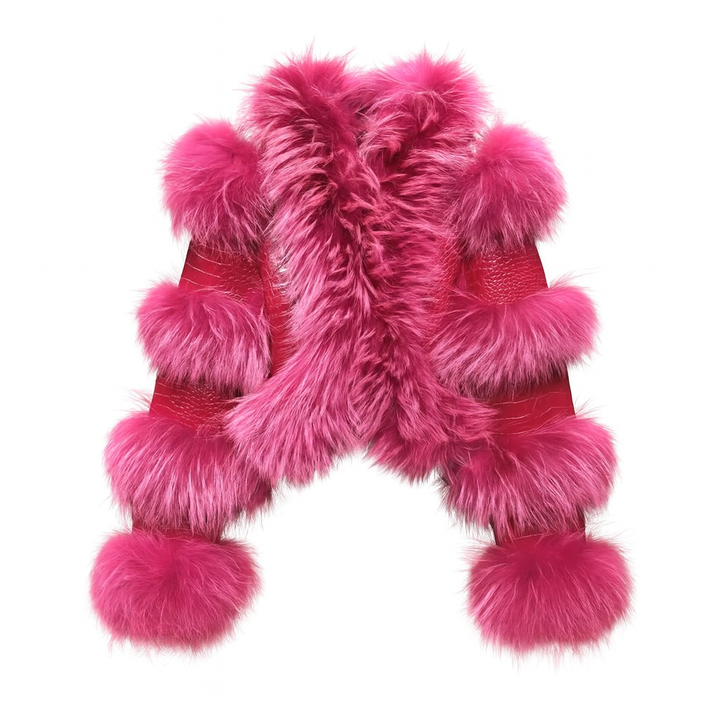 Giacca Luna Fucsia in Pelle e Pelliccia di Volpe