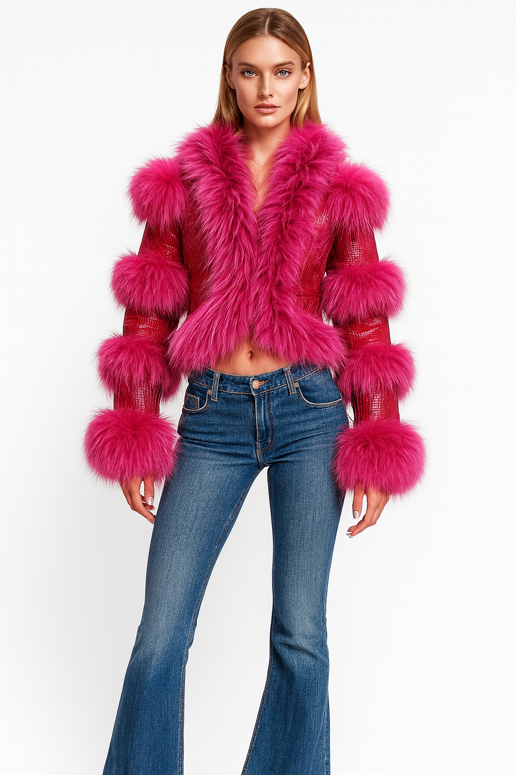 Giacca Luna Fucsia in Pelle e Pelliccia di Volpe