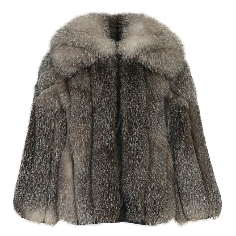Giacca Polvere Grigia in Pelliccia di Volpe