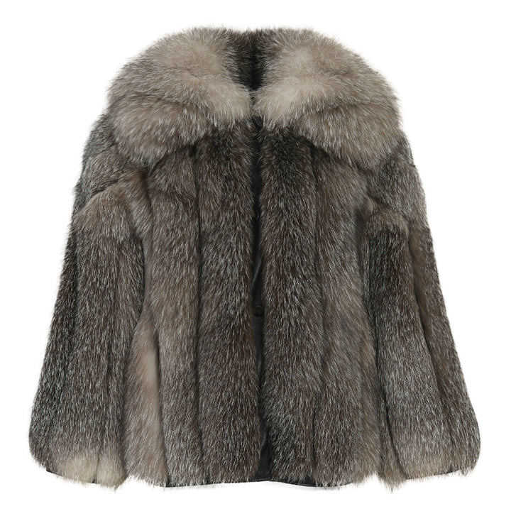 Giacca Polvere Grigia in Pelliccia di Volpe