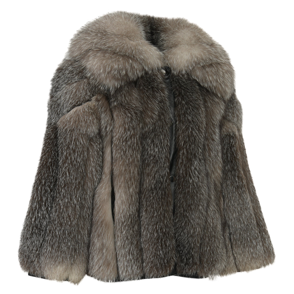 Giacca Polvere Grigia in Pelliccia di Volpe