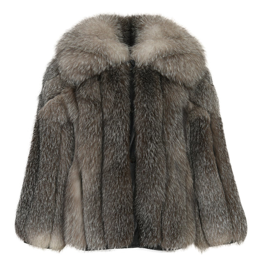 Giacca Polvere Grigia in Pelliccia di Volpe
