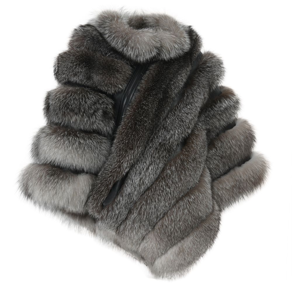 Poncho Vanessa in Pelliccia di Volpe Grigia