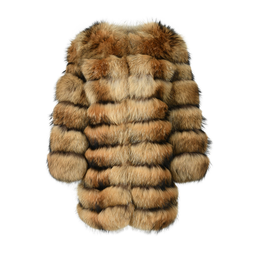 Giacca Raton Long Beige in Pelliccia di Procione