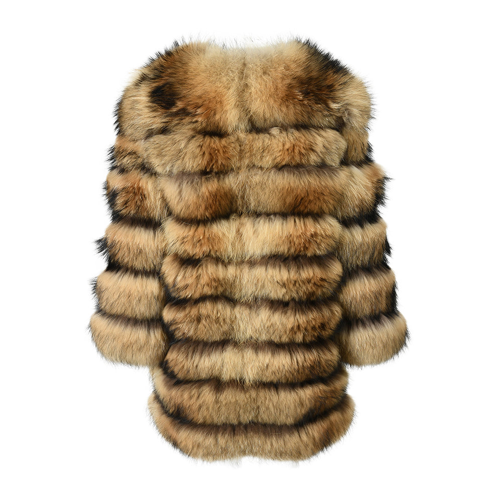 Giacca Raton Long Beige in Pelliccia di Procione